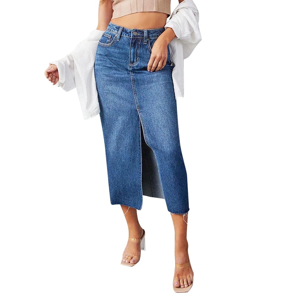 NWT Jessica Simpson Blue Denim Midi maxi Skirt